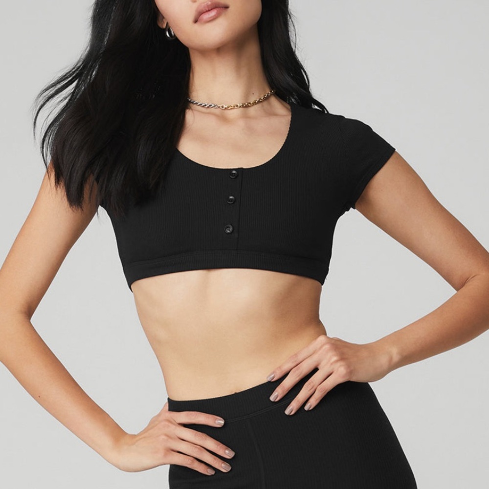 ALO Yoga Blissful Henley Bra Top Black M
